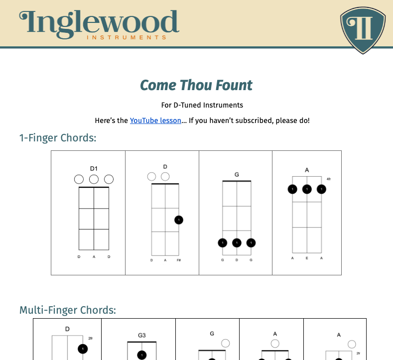 "Come Thou Fount" Dulcimer TAB & Chord Guide w/ Lyrics