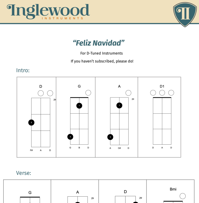 "Feliz Navidad" Dulcimer TAB Chord Guide