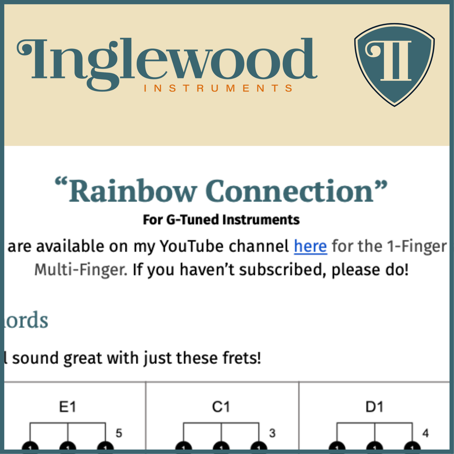 "Rainbow Connection" Dulcimer TAB Chord Guide