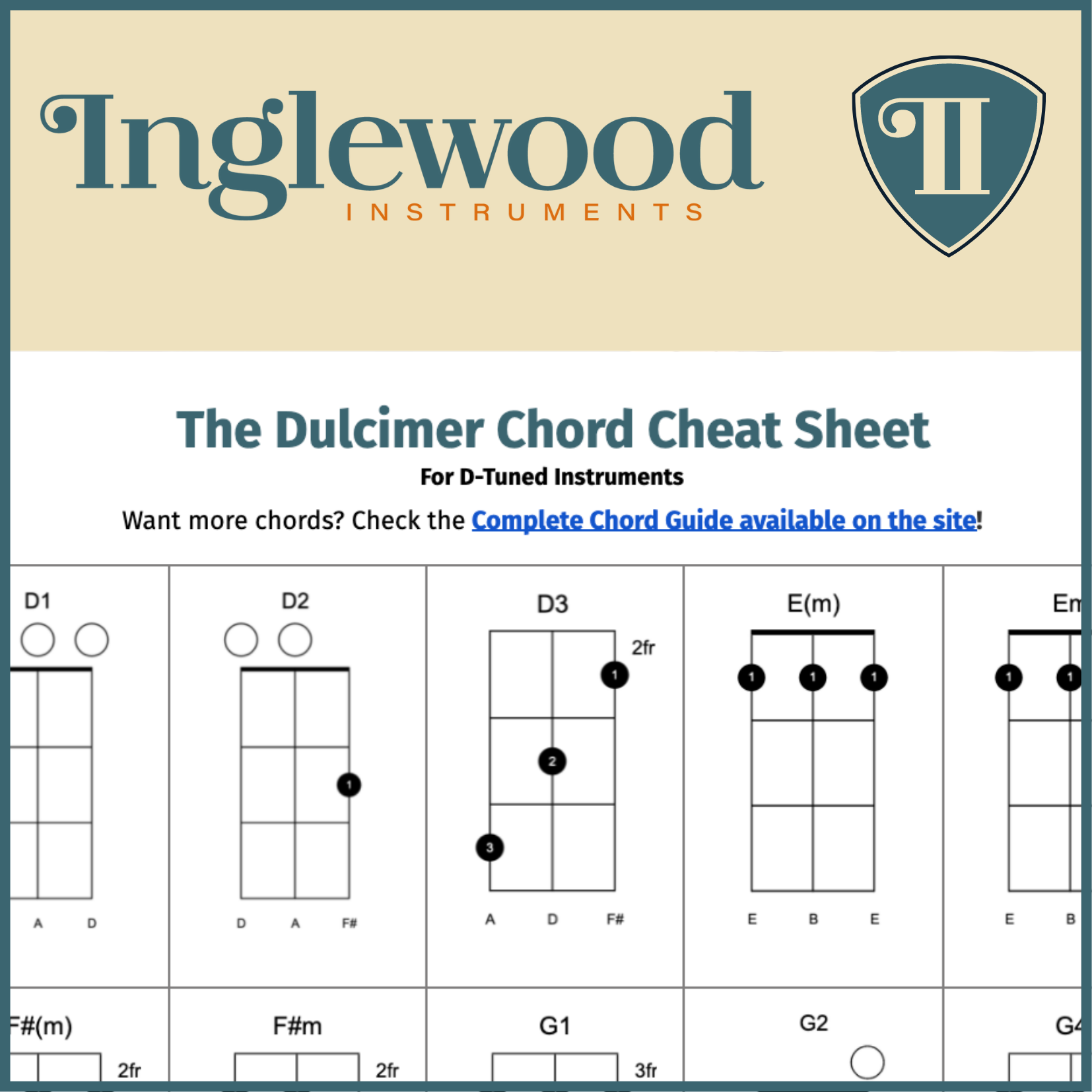 Dulcimer Guitar Chords Cheat Sheet | Learn Stick Dulcimer Chords! –  Inglewood Instruments, image size:1654x1654
