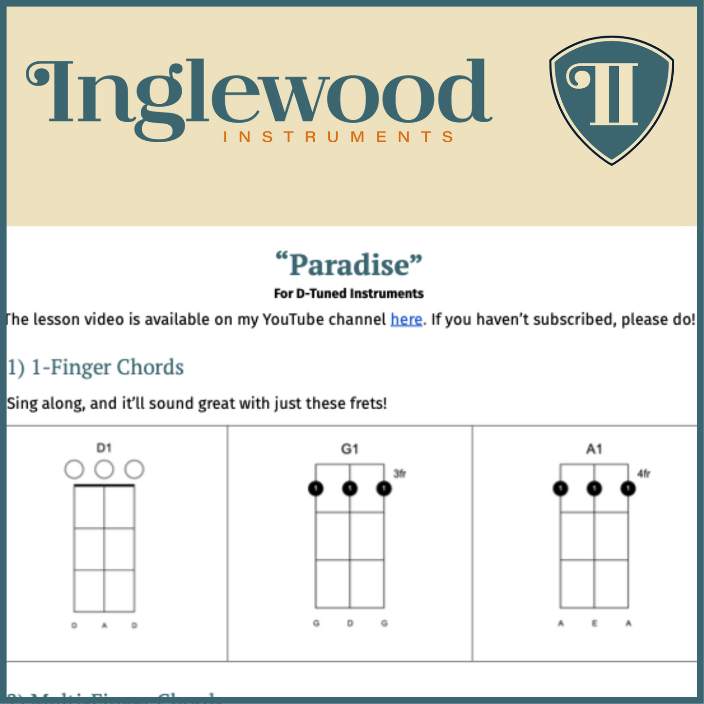 "Paradise" Dulcimer TAB Chord Guide