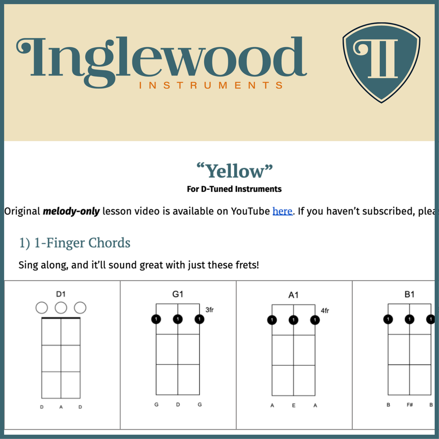 "Yellow" Dulcimer TAB Guitar Chord Guide