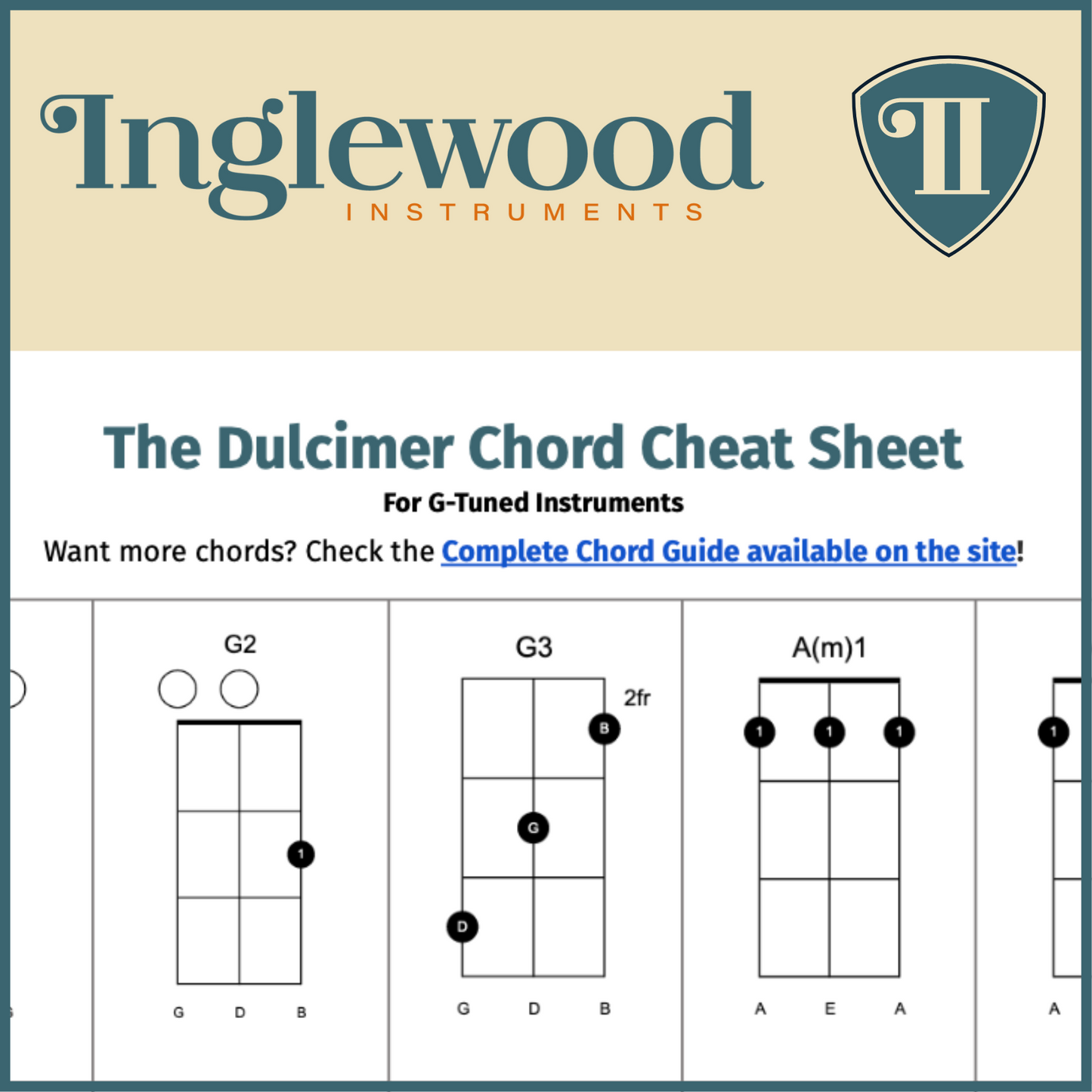 Dulcimer Guitar Chords Cheat Sheet - in G