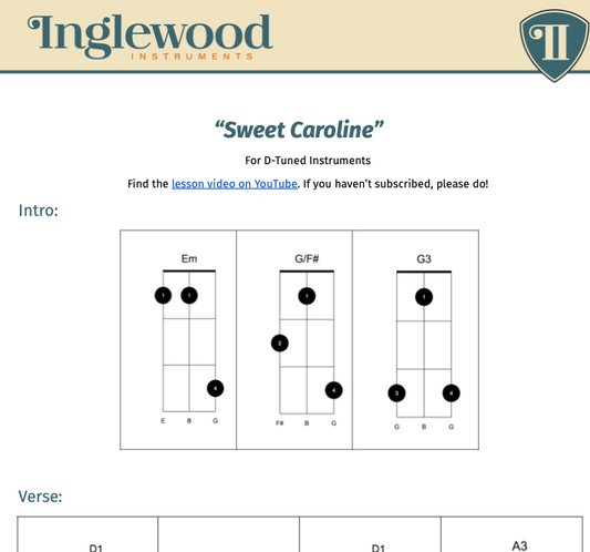 "Sweet Caroline" Dulcimer Guitar Chord Guide