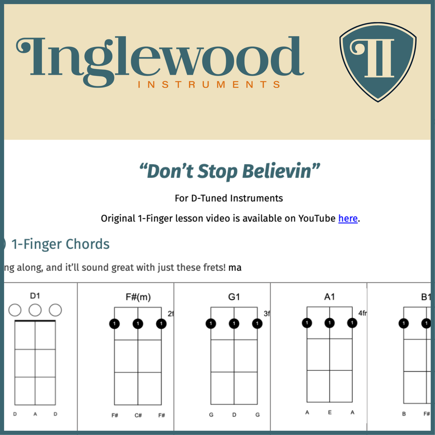 "Don't Stop Believin" Dulcimer TAB Chord Guide