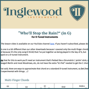 "Who'll Stop the Rain?" (in G for D-Tuned) Dulcimer TAB Chord Guide